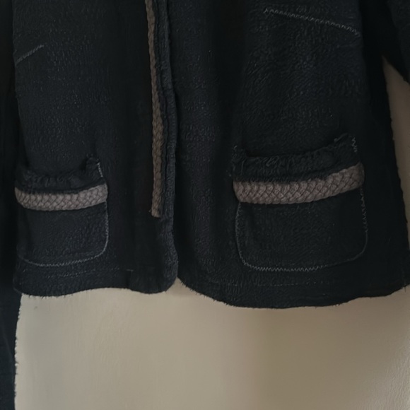 AEO Navy Thick Cotton Crew Neck Snap Front Raw Edge Cardigan Clueless Preppy - Picture 13 of 15